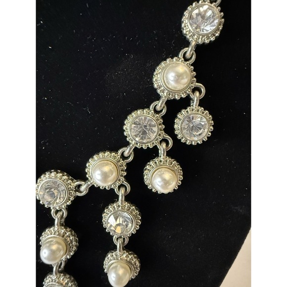 Fashion Jewelry silver pearl and rhinestone‎ beaded necklace bib style - Picture 2 of 5